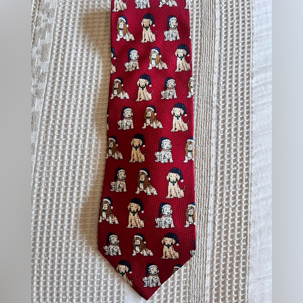 Festive Dog Patterned Red Tie